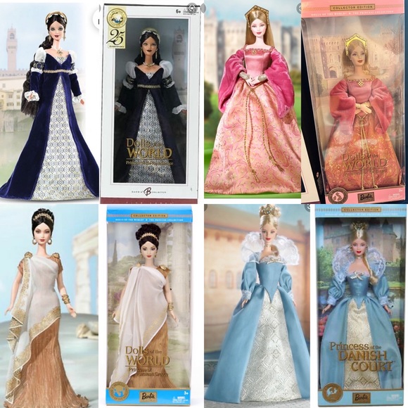 NIB VARIOUS VINTAGE 2000 DOLLS OF THE WORLD PRINCESS BARBIE GREEN ENGLAND  DANISH